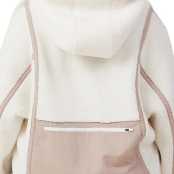 Sherpa Fleece Hoodie Pullover — Cozy Winter Athleisure — White & Tan — XL NWT - Picture 7 of 9